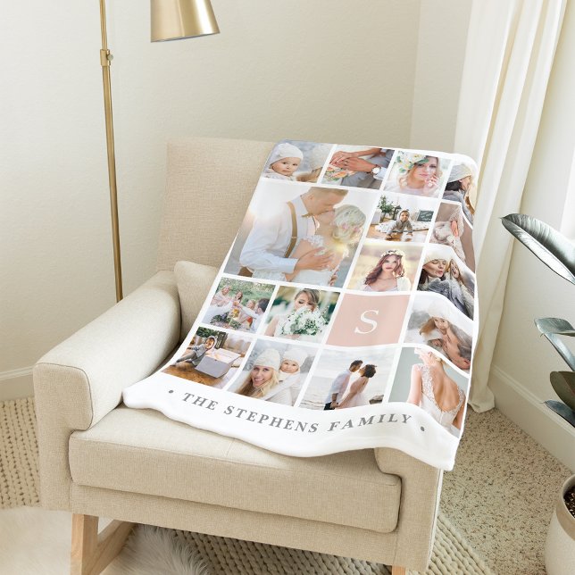 Couverture Polaire Collage photo de monogramme (Créateur téléchargé)