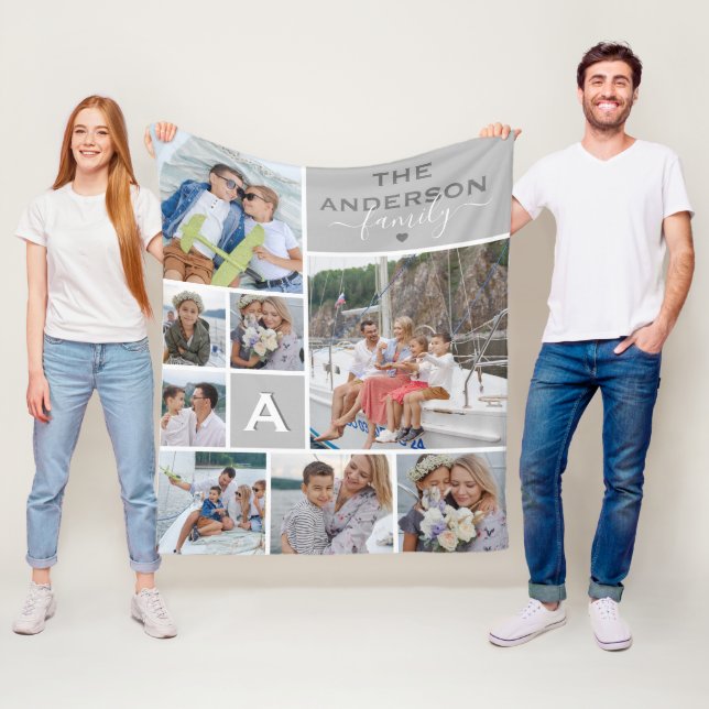 Couverture Polaire Collage photo de monogramme de famille mignonne (En situation)