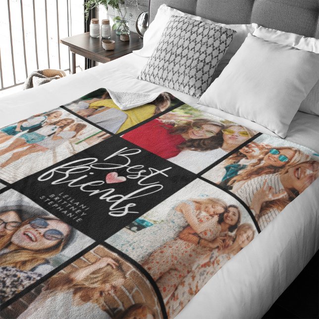 Couverture Polaire Collage photo du meilleur ami noir (Perfect fleece blanket to celebrate your friendship and you can buy multiples for your friends)