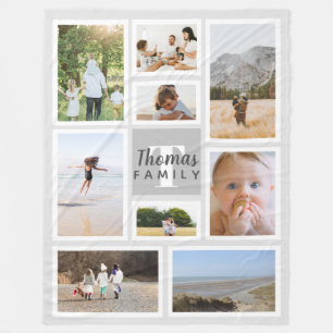 Couverture Polaire Collage photo famille monochrome gris tendance