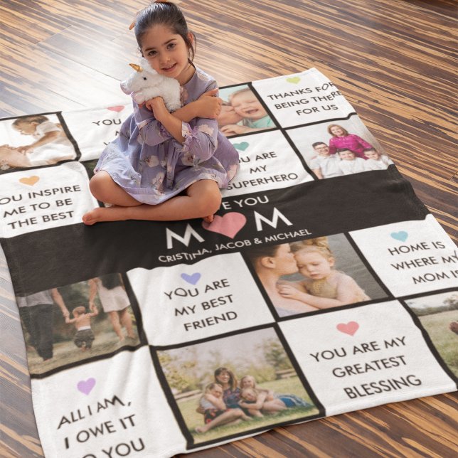 Couverture Polaire Collage Photo Fête Des Mères Avec Citations De Mei (Créateur téléchargé)