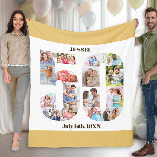 Couverture Polaire Collage photo Image blanche beige 50e anniversaire