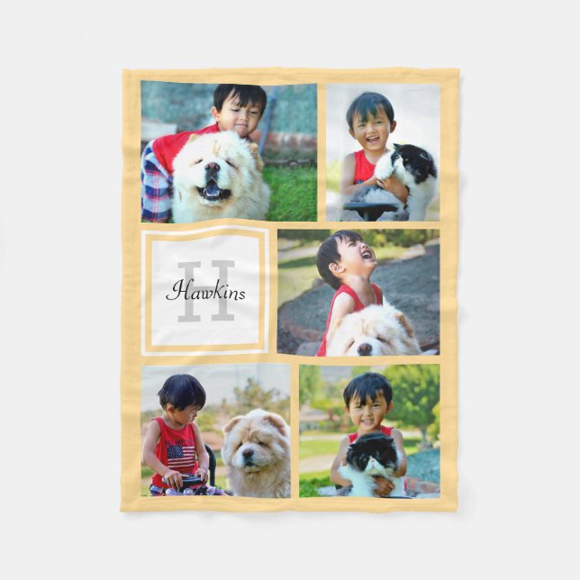 Couverture Polaire Collage photo Jaune Personnalisé Cadeau Monogrammé (Devant)