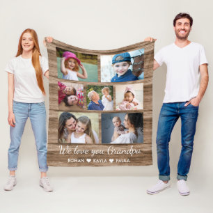 Couverture Polaire Collage photo Love You Grand-père Rustic Wood 7