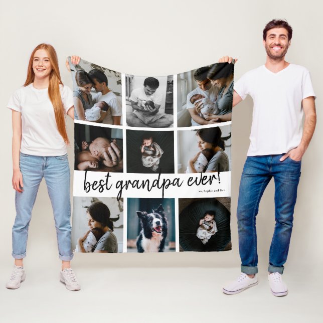 Couverture Polaire Collage photo manuscrit Best Grandpa Ever 9 (En situation)