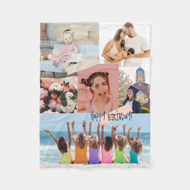 Couverture Polaire Collage photo moderne Joyeux anniversaire mignon (Devant)
