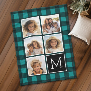Couverture Polaire Collage photo - Monogramme Turquoise Buffalo noir