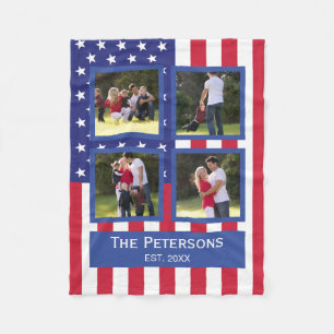 Couverture Polaire Collage photo Patriotic 4 American Flag Monogramme