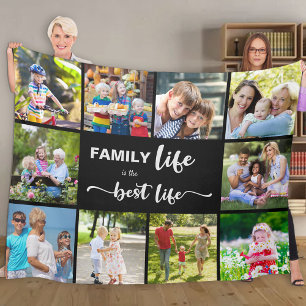 Couverture Polaire Collage photo personnalisé 10 Famille Vie Noire