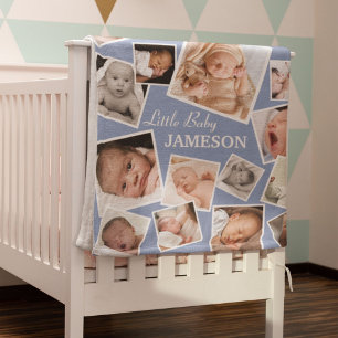 Couverture Polaire Collage photo personnalisé de 17 bébés   Bleu