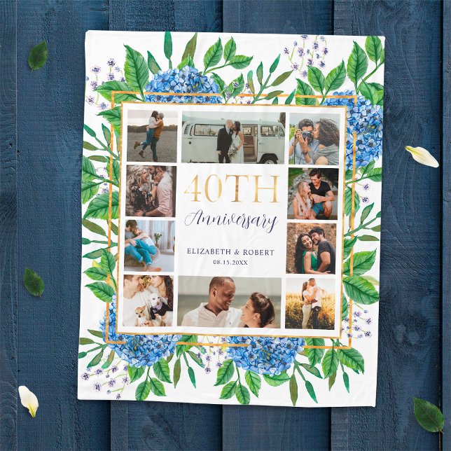 Couverture Polaire Collage photo personnalisé de Hydrangeas 40e anniv (Créateur téléchargé)