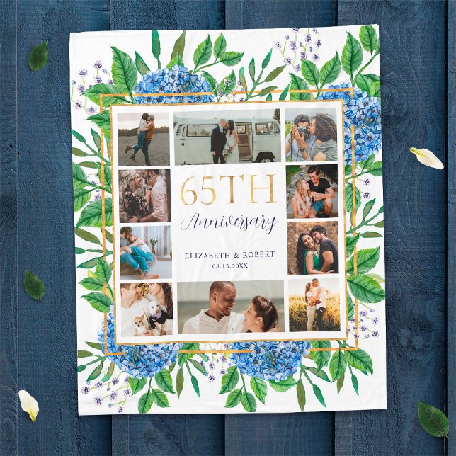Couverture Polaire Collage photo personnalisé de Hydrangeas 65e anniv (Créateur téléchargé)