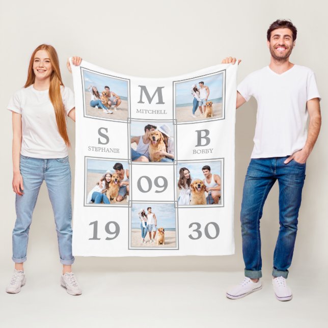 Couverture Polaire Collage photo personnalisé Monogram Couple (En situation)