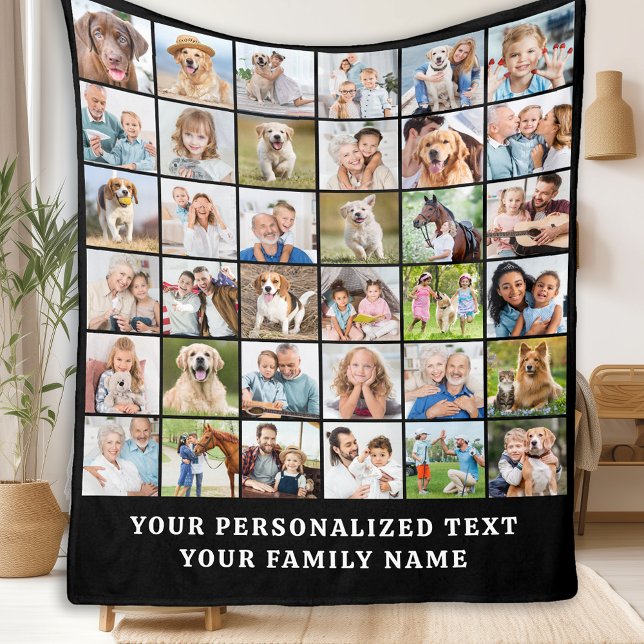 Couverture Polaire Collage photo simple Noir Personnalisé 36 Photo (Créateur téléchargé)