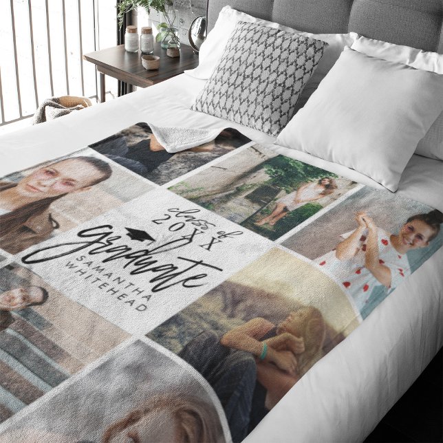 Couverture Polaire Collecte photo de fin d'études Blanche polaire (Celebrate your graduate's milestone with our cozy, custom fleece blanket. )