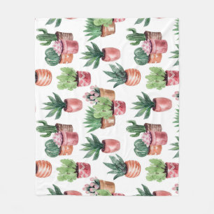 Couverture Polaire Collection de cactus dans des pots, aquarelle.