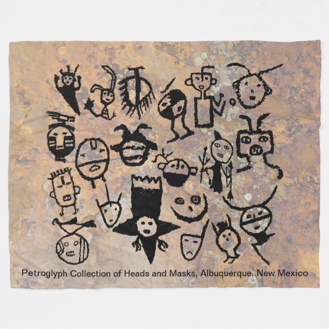 Couverture Polaire collection de pétroglyphes Masques et têtes (Devant (Horizontal))