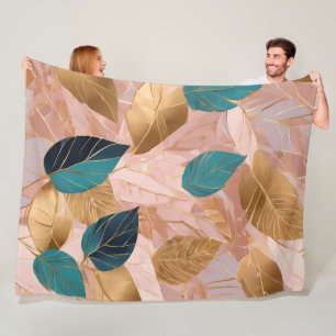 Couverture Polaire Collection moderne de Feuilles Boho en or rose vif