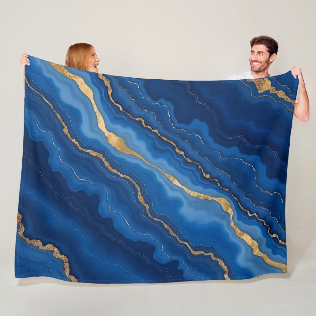 Couverture Polaire Collection tendance Royal Blue Gold Marble Collect (En situation)