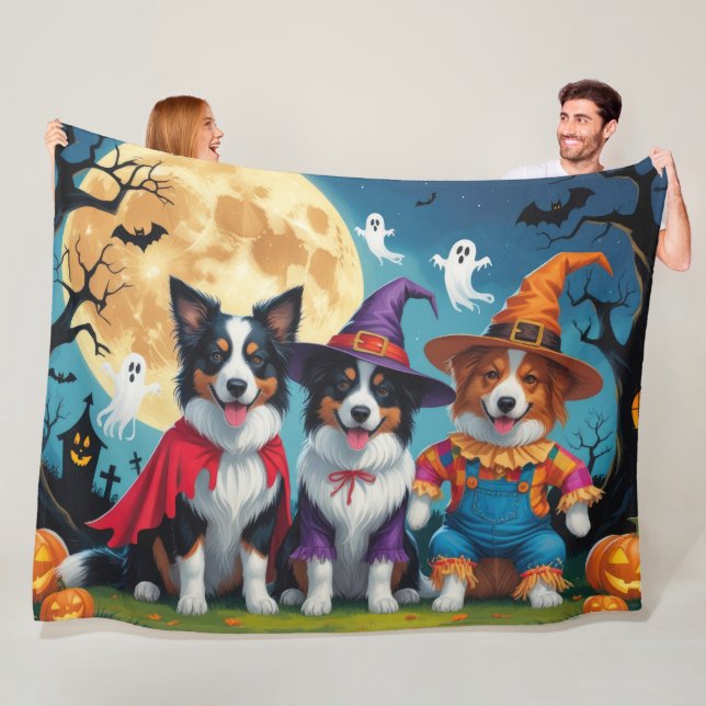 Couverture Polaire Collies frontalières Chiens Citrouille Halloween D (En situation)