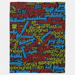 Couverture Polaire Coloré Amour Word Cloud dans plusieurs langues