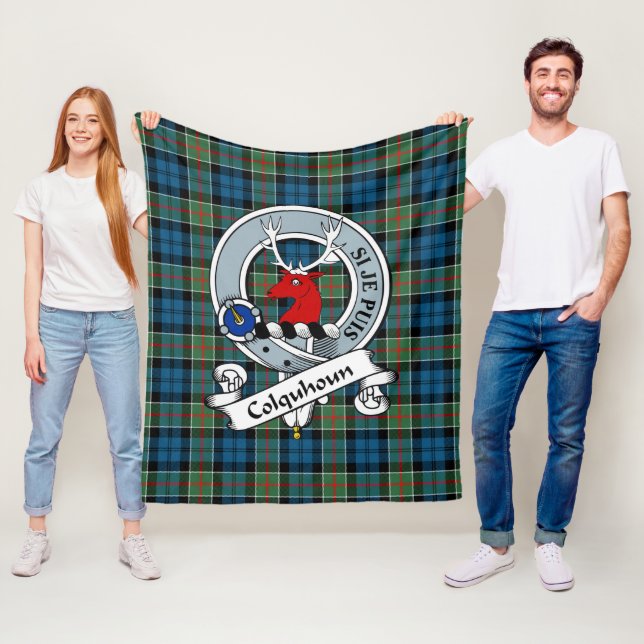 Couverture Polaire Colquhoun Ancien Clan Badge Tartan Plaid (En situation)