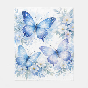 Couverture Polaire Composition florale Papillon Bleu