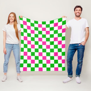 Couverture Polaire Conception à carreaux rose blanc vert