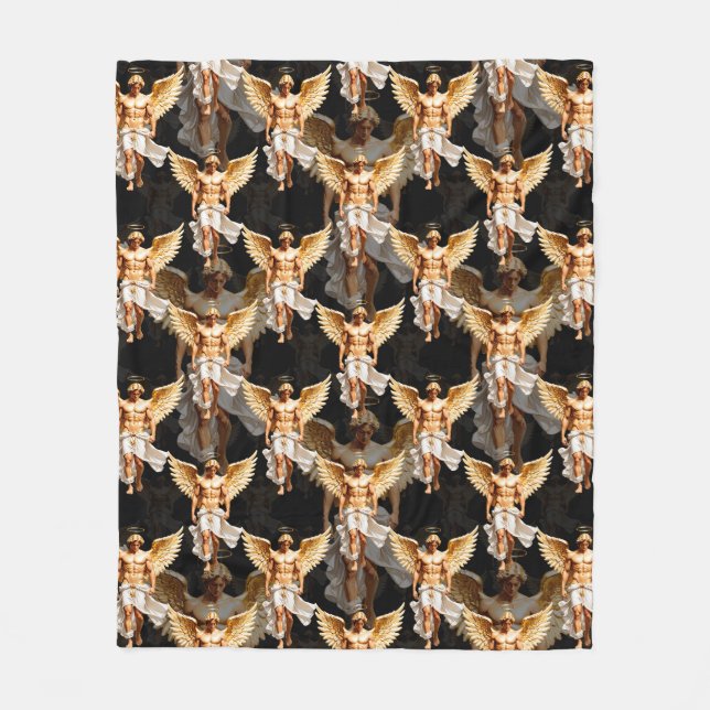 Couverture Polaire Conception de motif d'anges dorés célestes  (Devant)