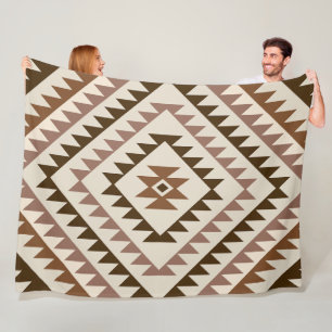 Couverture Polaire Conception de motif diamant aztéque Brun+Crème