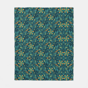 Couverture Polaire Conception de motif floral élégant jaune et sarcel