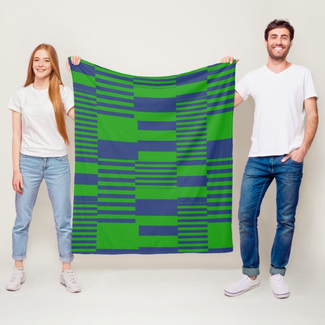 Couverture Polaire Conception de rayures patchwork bleu vert  (En situation)