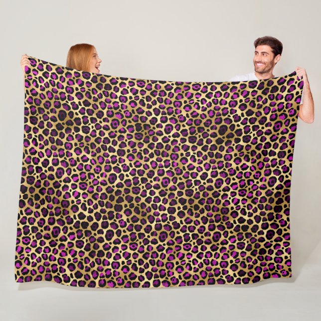 Couverture Polaire Conception de série Leopard violet et or 4 (En situation)