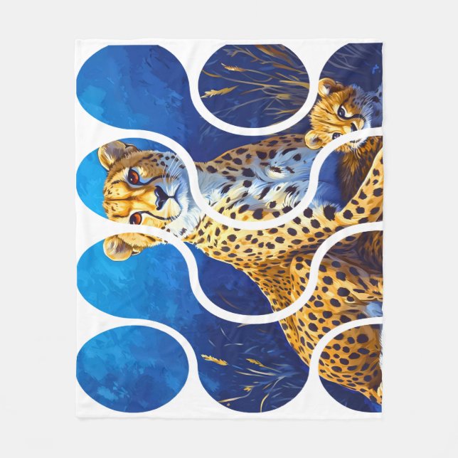 Couverture Polaire Conception faune mère et petit guépard (Devant)