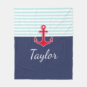 Couverture Polaire Conception nautique rayée de menthe faite sur