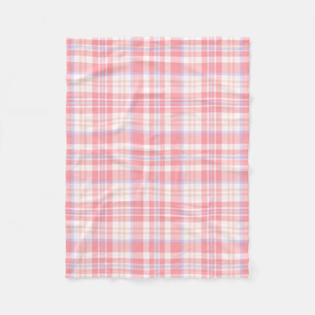 Couverture Polaire Contrôle bleu blanc rose Girly du plaid | (Devant)