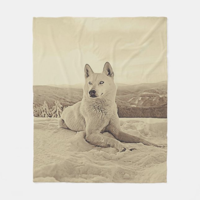 Couverture Polaire Cool Blanc Husky Et Cadeaux De Neige Amateurs (Devant)