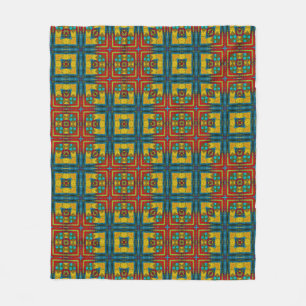 Couverture Polaire Cool bleu rouge jaune rétro géométrique ethnique T