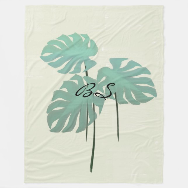 Couverture Polaire Cool Funky Tropical Leaf Ajouter Paraphe Blanche (Devant)