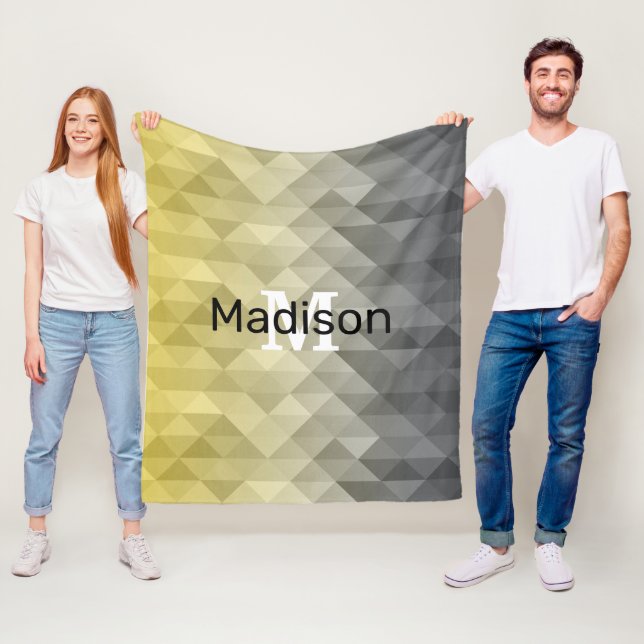 Couverture Polaire Cool gris jaune Ombre motif géométrique Monogramme (En situation)