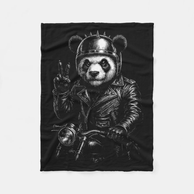 Couverture Polaire Cool Panda Punk Peace Sign Motorcycle  (Devant)
