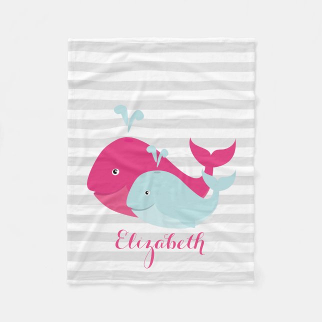 Couverture Polaire Copains roses et turquoises de baleine (Devant)