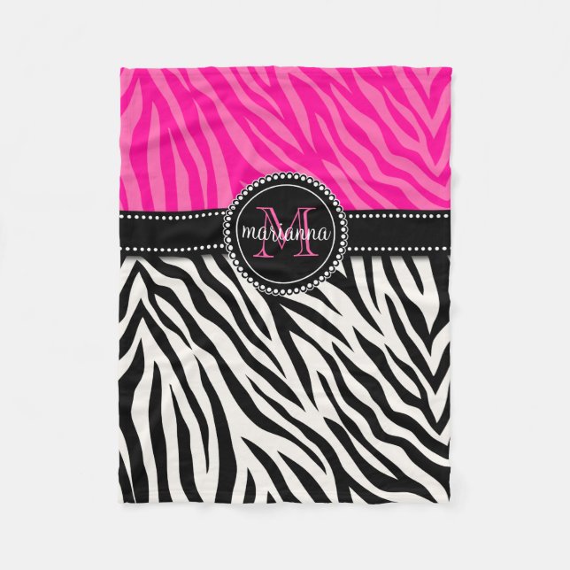 Couverture Polaire Copie rose noire Girly moderne de zèbre (Devant)