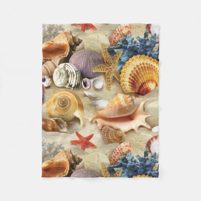 Couverture Polaire Coques de mer sur la plage (Devant)