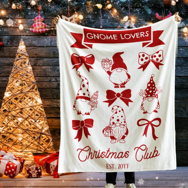 Couverture Polaire Coquette Gnome Amateurs de Noël Club - Rouge | BLA (Coquette Gnome Lovers Christmas Club Red White Fleece Blanket)