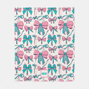 Couverture Polaire Coquette rose et arcs turquoises monogramme