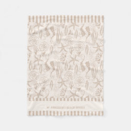 Couverture Polaire Coquillages Côtiers Beige Nautique Tirée À La Main