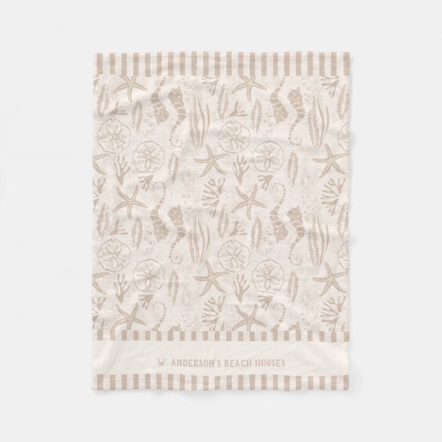 Couverture Polaire Coquillages Côtiers Beige Nautique Tirée À La Main (Devant)