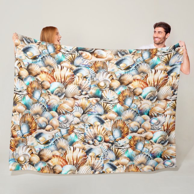 Couverture Polaire Coquillages nautiques collage motif coquille chic (En situation)
