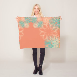 Couverture Polaire Corail et conception florale turquoise